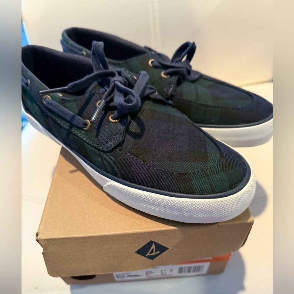 Sperry Pier Boat Shoe Size 8.5 Plaid New in Box